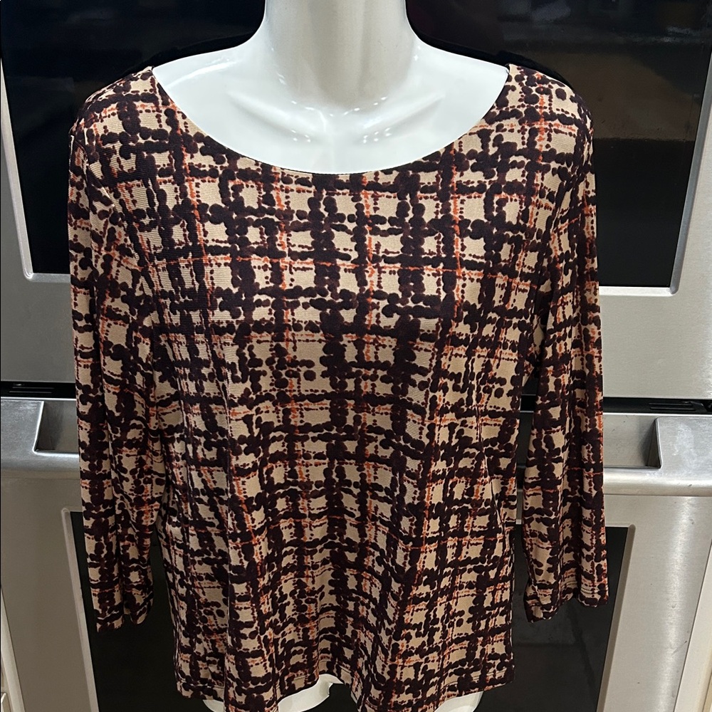 Alfani Women's Black and Brown Patterned Blouse